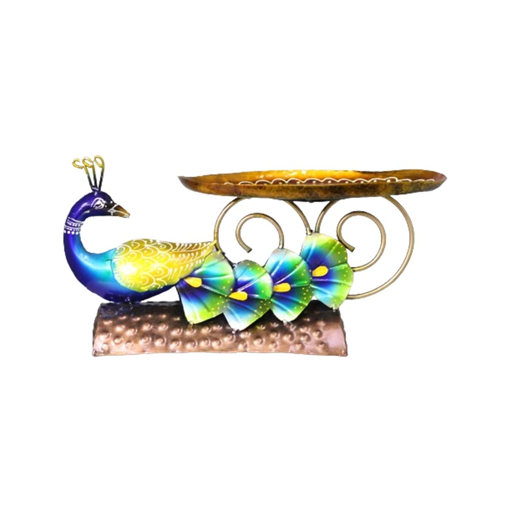 Iron Peacock Tray Plate – Elegant Decorative Metal Platter   7x15 inches